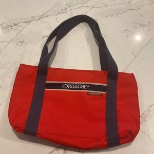 Vintage Jordache Red Tote Bag with Navy Straps